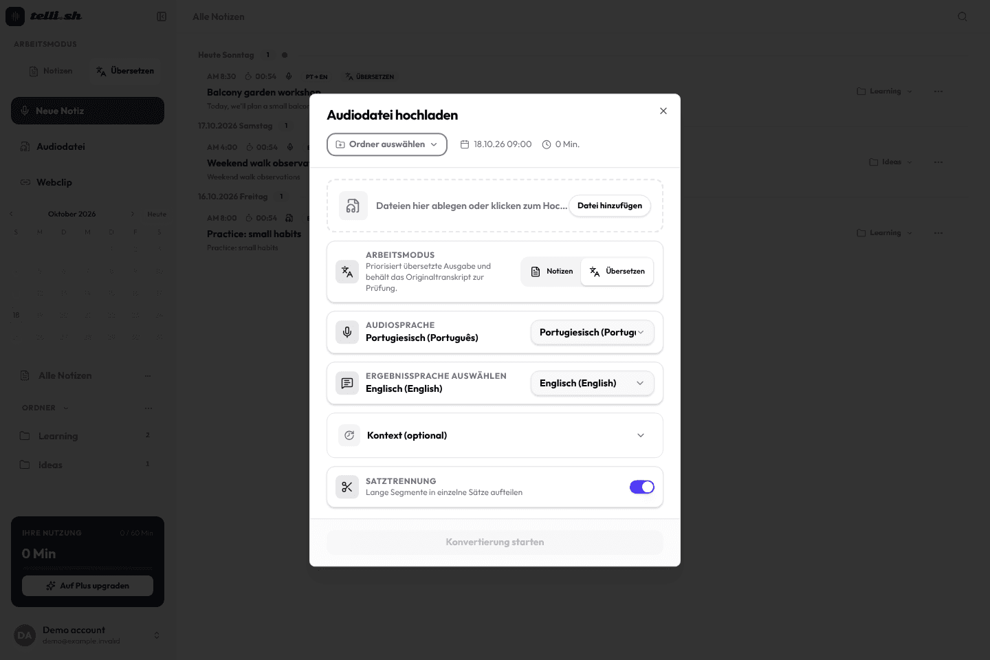 Audiodatei hochladen