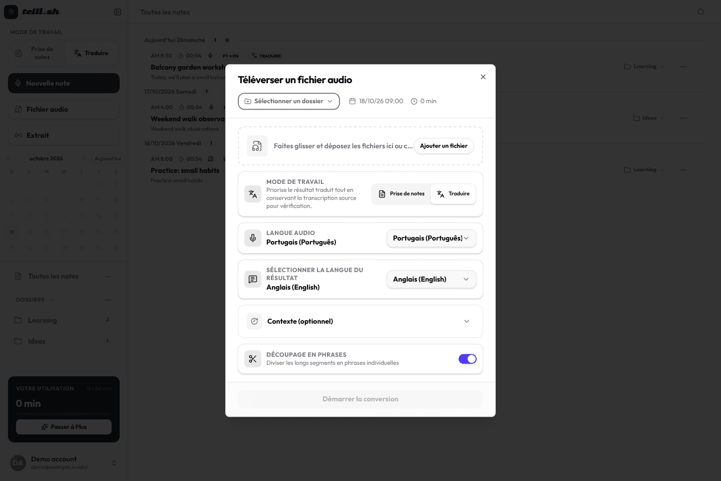 Téléverser un fichier audio