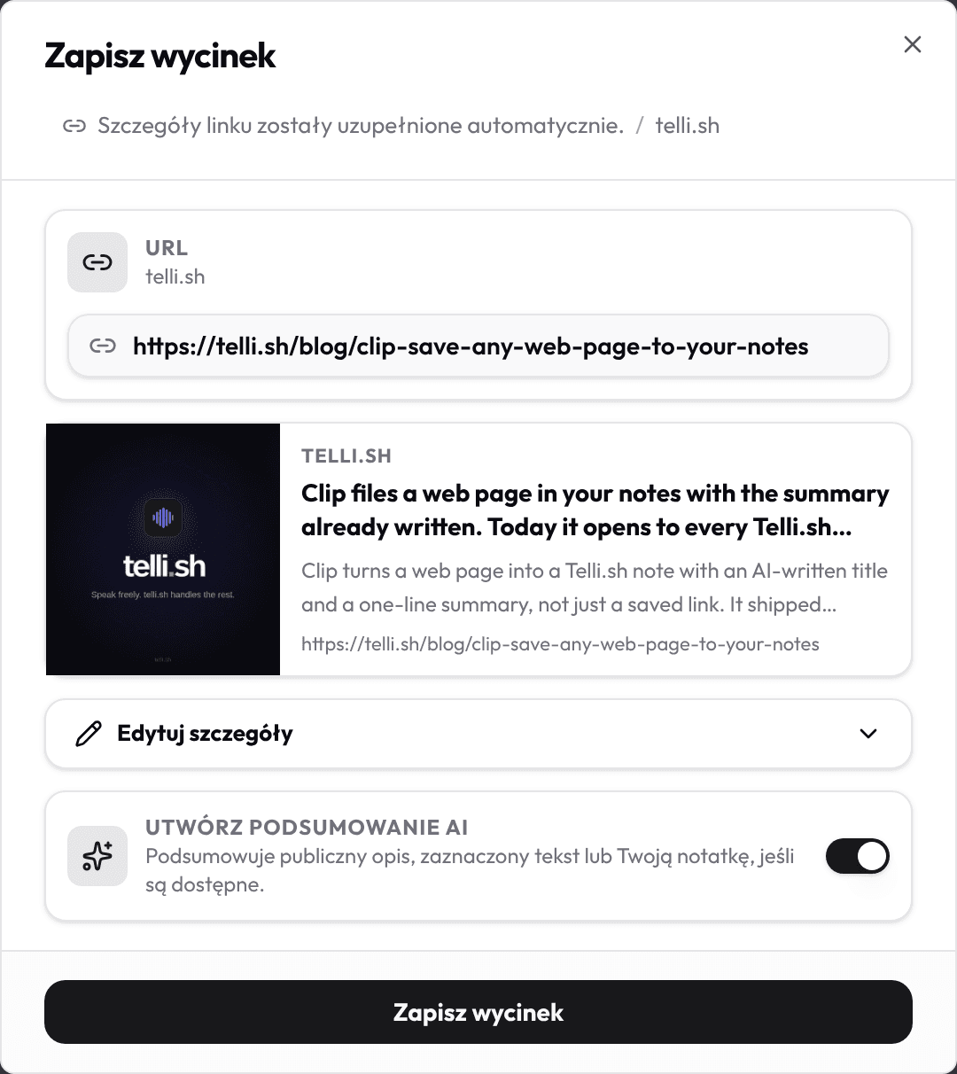 Zapisuj też strony internetowe jako notatki.