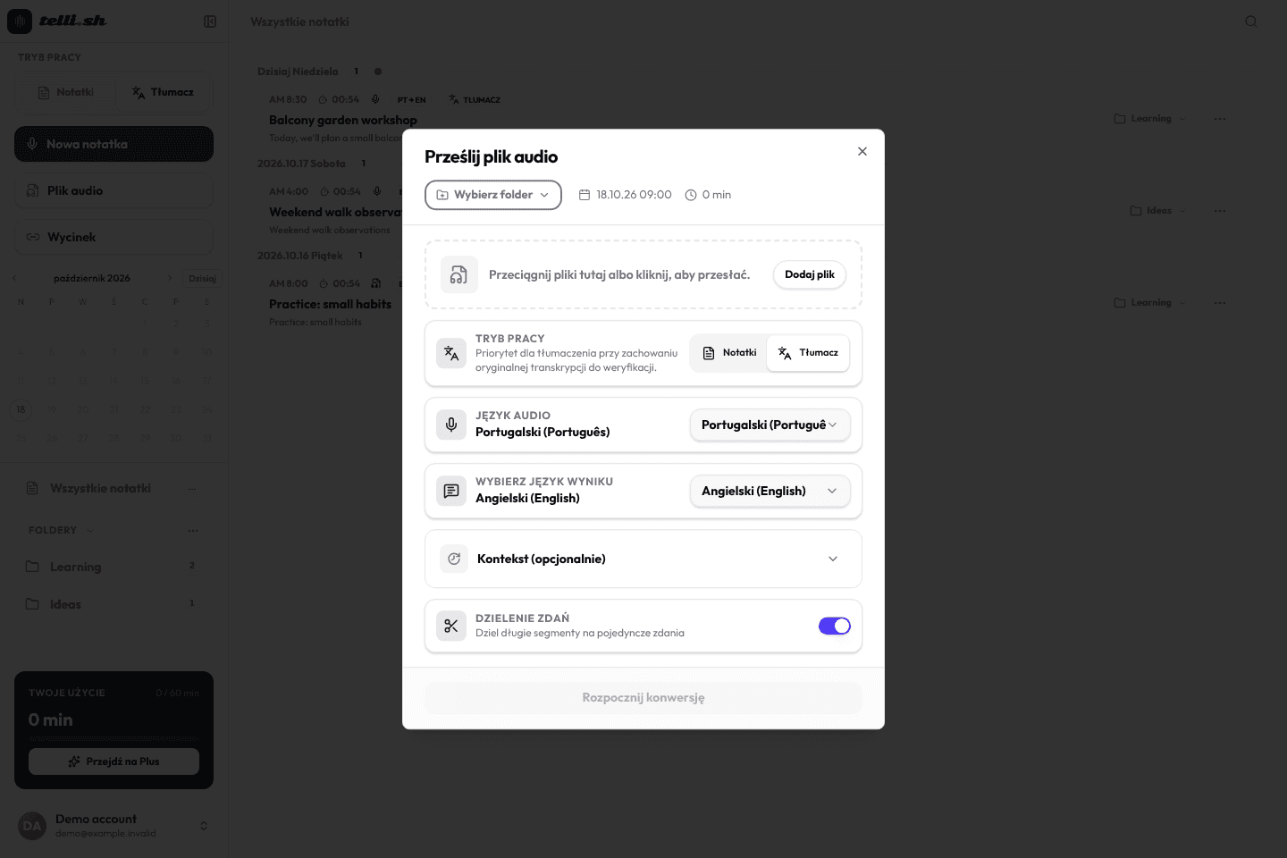 Prześlij plik audio