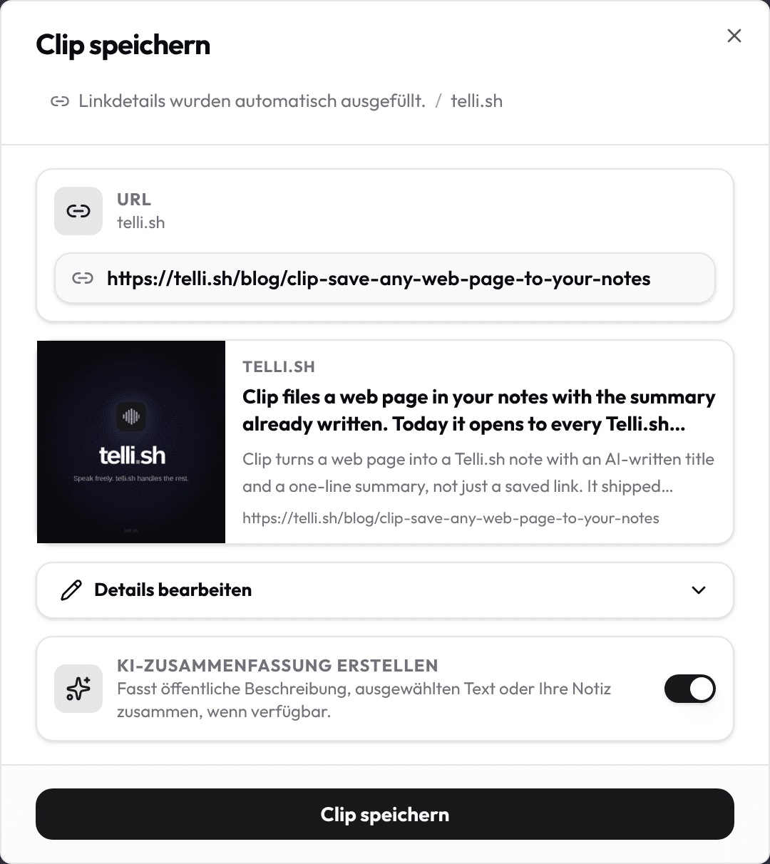 Auch Webseiten als Notizen speichern.