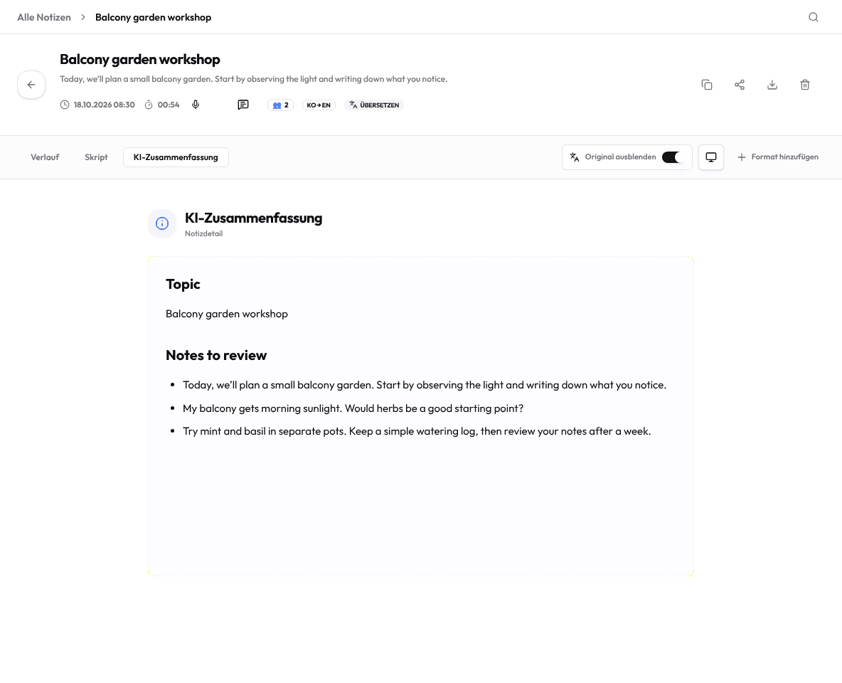 KI-Zusammenfassung im passenden Format