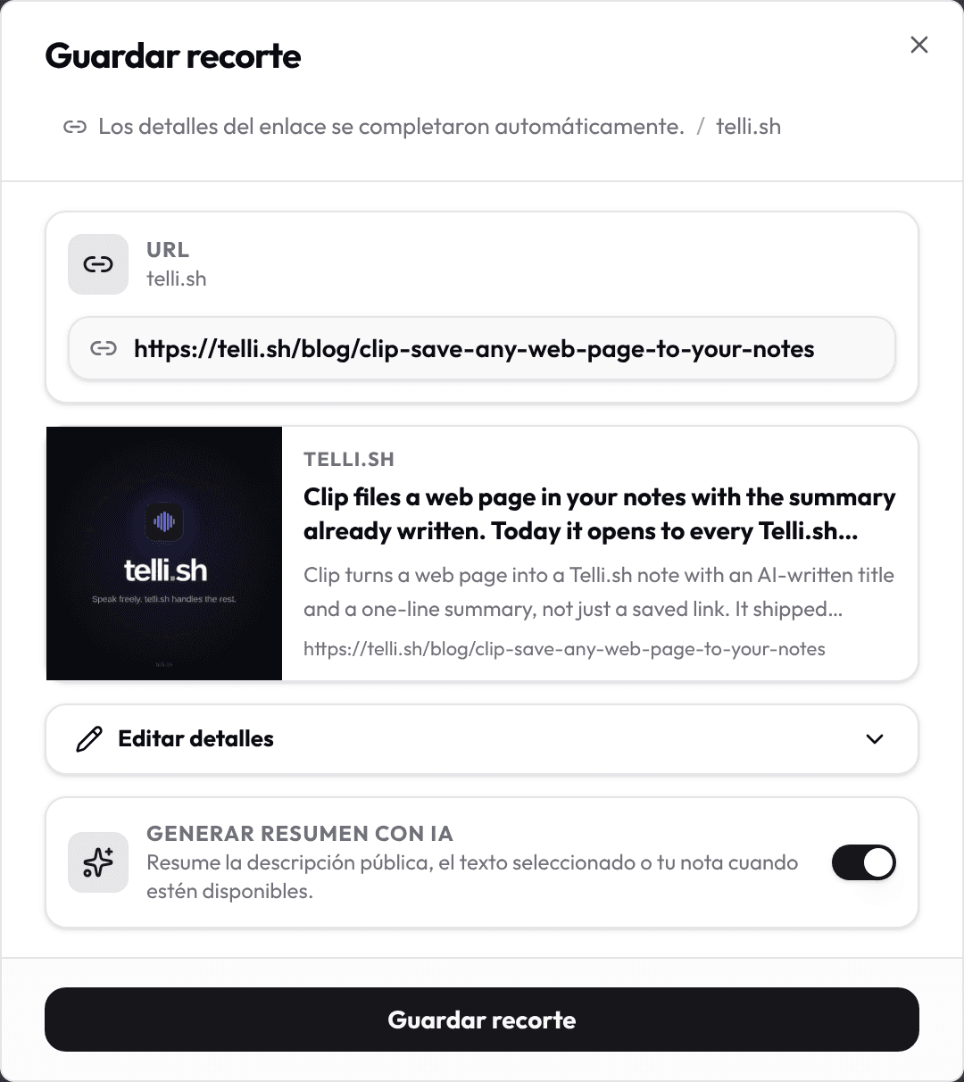 Guarda también páginas web como notas.