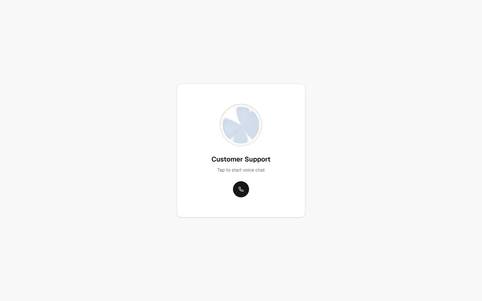 ElevenLabs UI customer-support voice-chat card with a start-call button