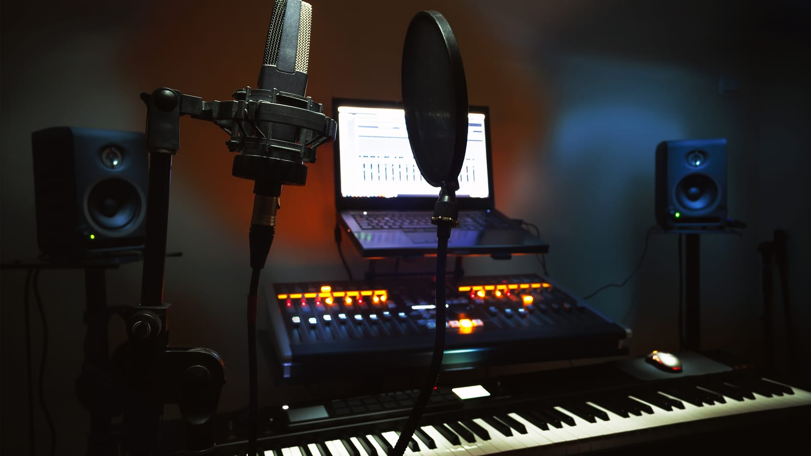 A recording microphone and audio workstation