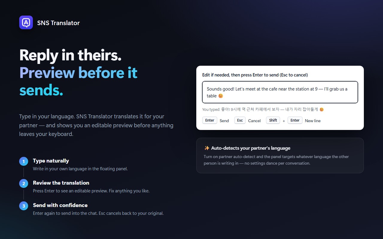 Telli.sh: Every Translator outgoing message preview before sending a translated reply